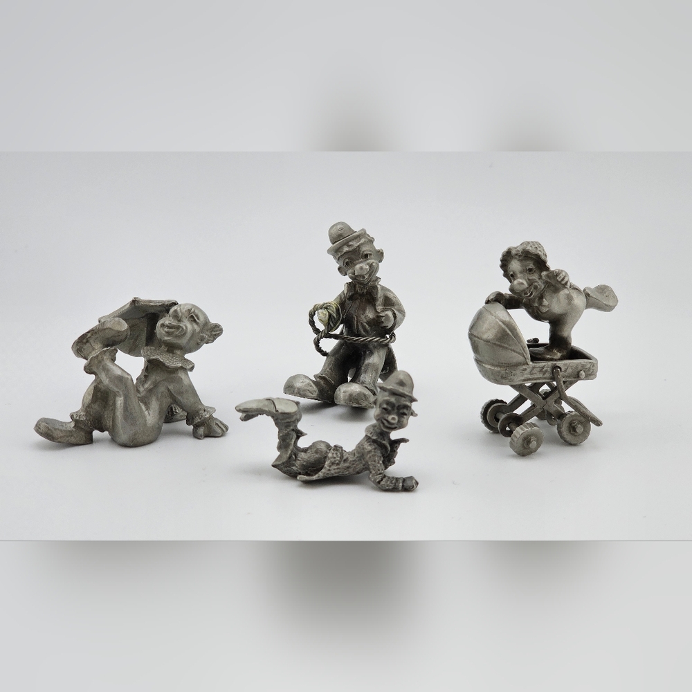 Pewter Circus Clowns 79' David Rawcliffe Rodeo Umbrella Spoontique Lot of Four 4
